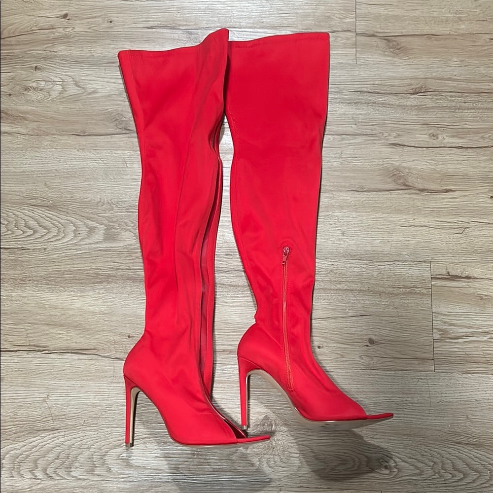 Red Over-the-Knee High Heel Boots